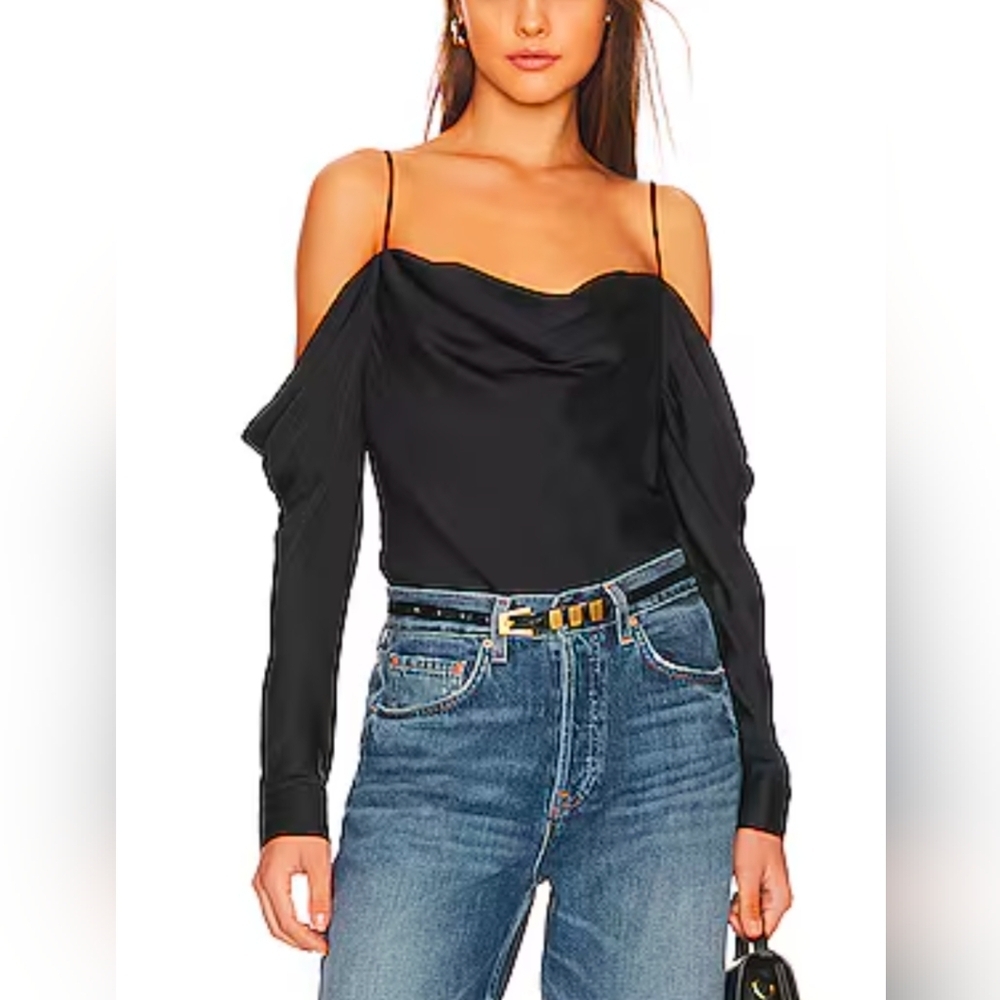 L'agence Zion Cold Shoulder Blouse in Black Women's Xs